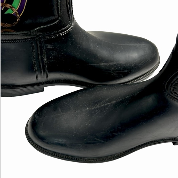 RALPH LAUREN COLLECTION Black Rubber Leather Printed
Nylon Knee Boot 10-10 1/2B - Picture 6 of 13